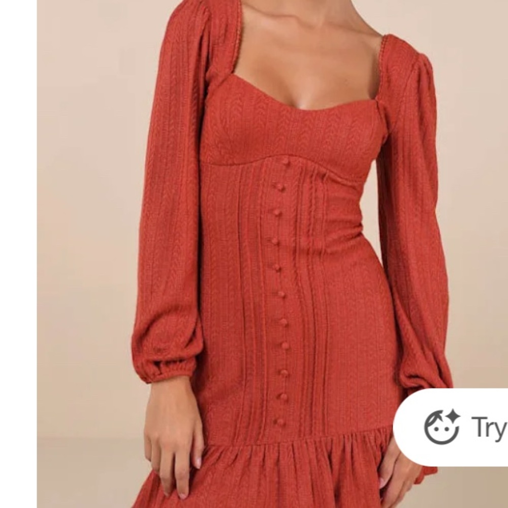 Lulus Rust Long Sleeve Dress